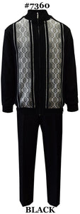 Silver Silk Men's Leisure Suit 2 Pieces With Zip Front Sweater And Matching Pants  Color - Black And White Sizes X-Large To 3X-Large