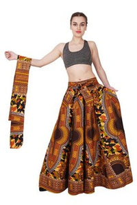Advance Apparels  Full Length Tie Waist  African Print Skit With Matching Scarf SKU: 16328-53 Color - Brown Multi