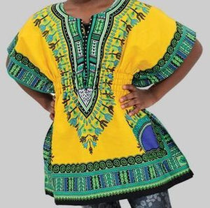 Yellow and Green African Print Girl Dashiki