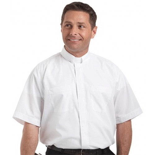 Daniel Elissa  Banded Collar Clergy Men Shirt Short Sleeve Shirt  SKU :DS0025C  Color - White