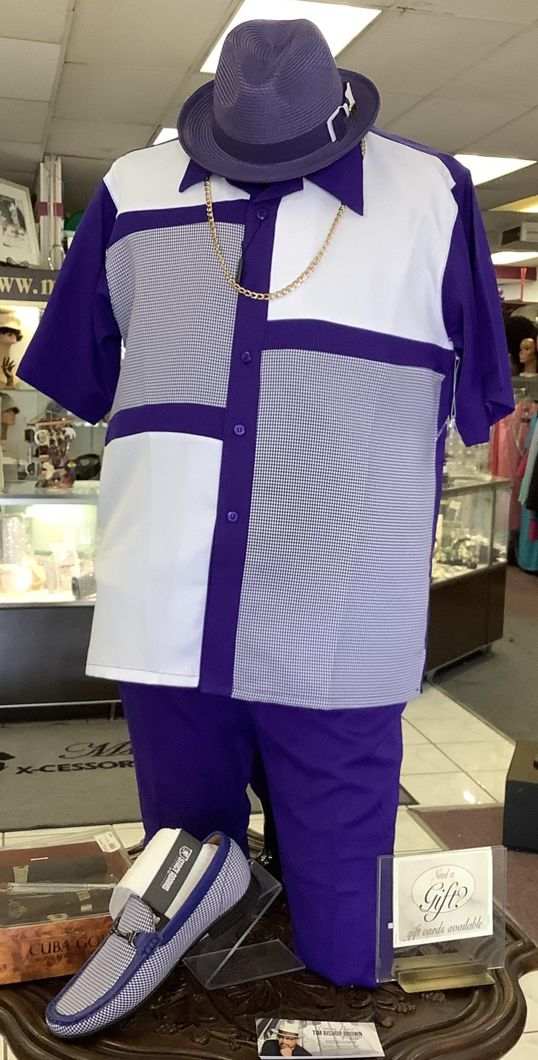 Montique Purple and white Leisure Suit