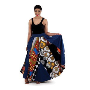 African Imports -  Mixed Print Denim Skirt  Assorted  SKU: C-WH101   ( One Size Fits All )
