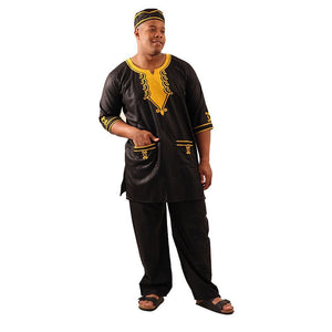 African Imports -  Embroidered Travelers Pant Set   SKU: C-M128:Black   ( One Size )