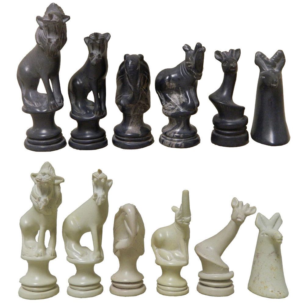 African Art Chess Pieces - Black & White African Animals Chess Pieces Soapstone  Are Hand Carves  SKU: XNH1   $7.99 each piece