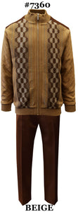 Silver Silk Men's Leisure Suit 2 Pieces With Zip Front Sweater And Matching Pants  Color - Beige  Sizes X-Large To 3XL