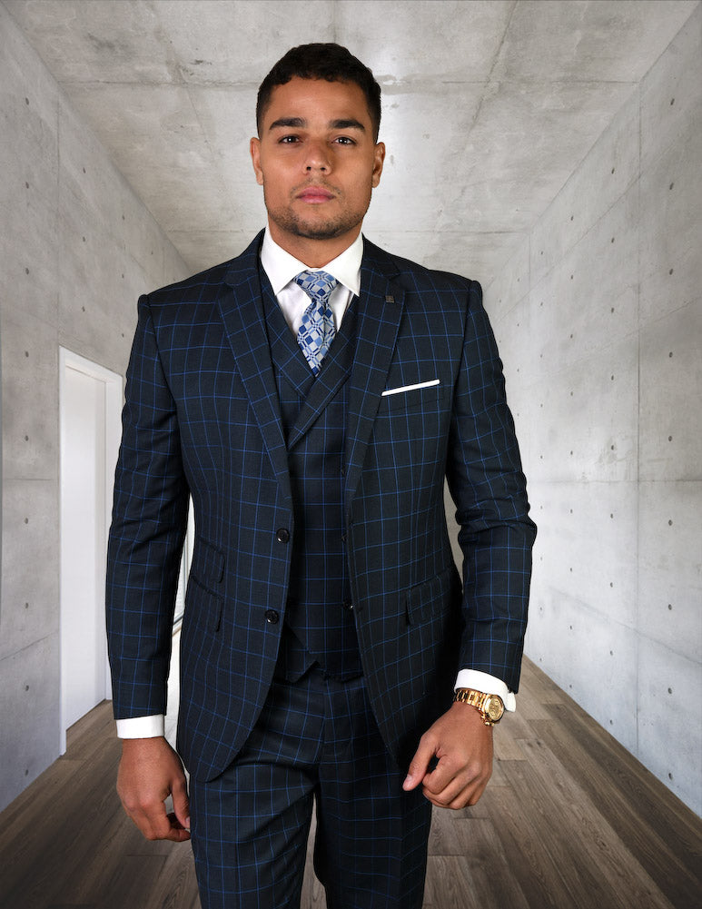 3PC Tailored Fitted Blue Suit -