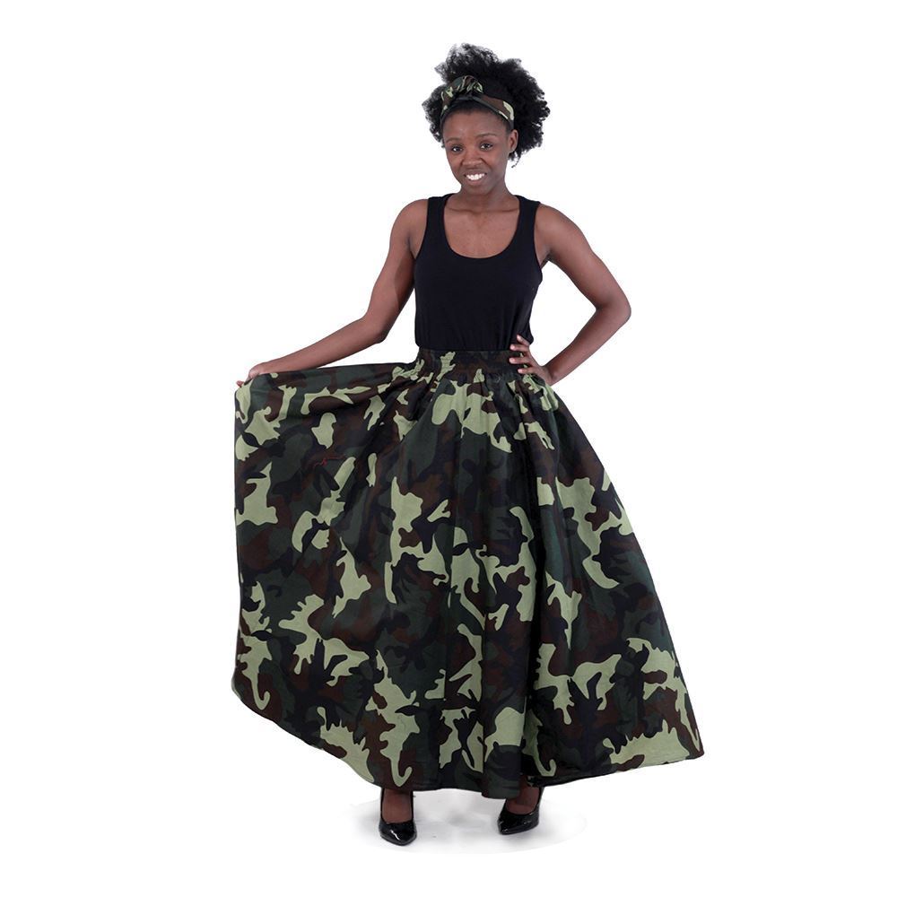 African Imports - Camo Print Maxi Skirt   SKU: C-W136 Green      ( One Size Fits All )