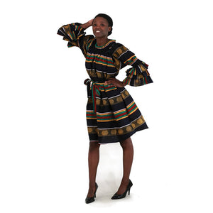 African Imports-  Kente Off-The-Shoulder Dress   SKU: C-WH082:4   ( One Size Fits All )