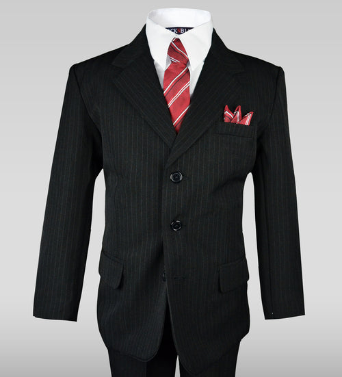 Caraevelli Classic Design Little Boy's Color- Black Pinstripe  2 Piece Suit SKU: 008346 Size - 8 Regular