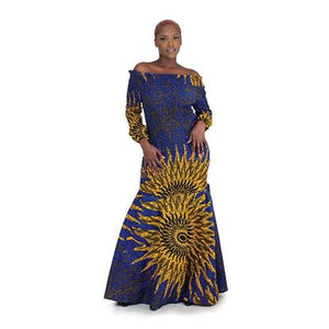 African Imports - Blue Sun Elastic Long Dress  Sku: C-W117 (One Size Fits All)