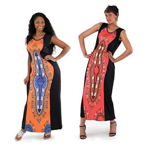 African Imports - Traditional Print Sleeveless Dress  2 Colors Blue / Pink  Sku: C-WF876 (One Size Fits All)