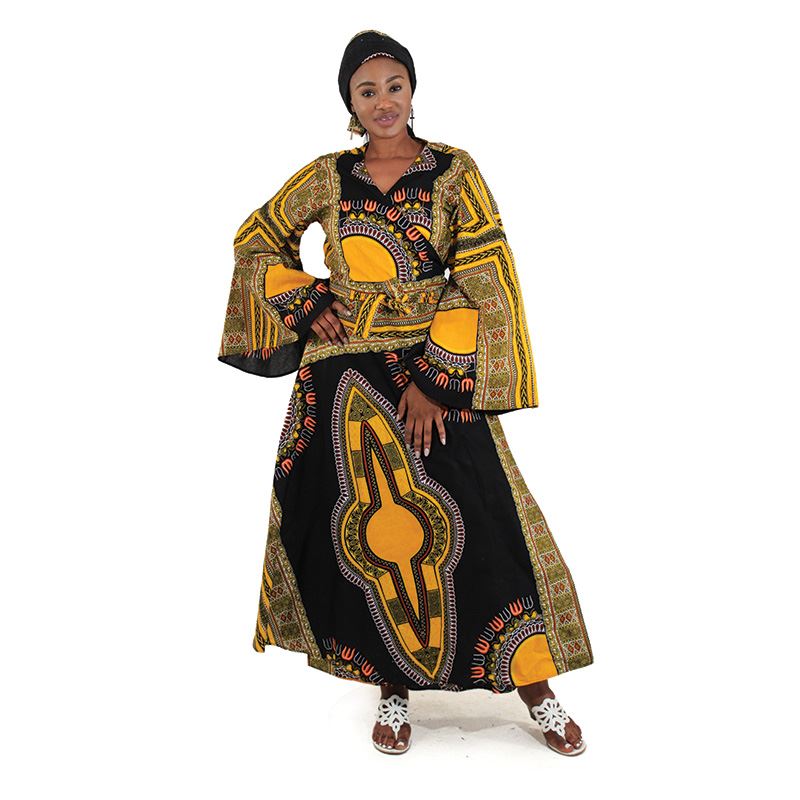 African Imports - Traditional Print Wrap Dress Multiple Colors  Sku: C-WF938 (One Size Fits All)