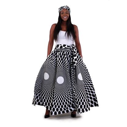 African Imports -   Polka Dot Maxi Skirt   SKU: C-WH162:Wht/Blk     ( One Size Fits All )