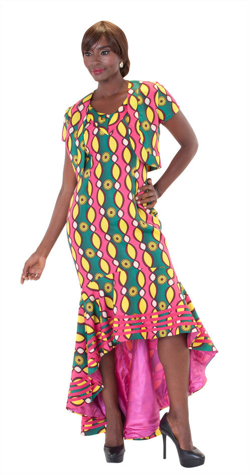 African Prints - 2 Pieces Dress And Jacket Beautiful Colors Size - Meduim