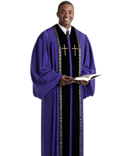 Load image into Gallery viewer, Purple / Gold / Black Velvet Robe - RT Wesley H-205
