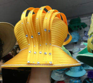 Yellow Gold Swivel Rhinestone Decor Hat