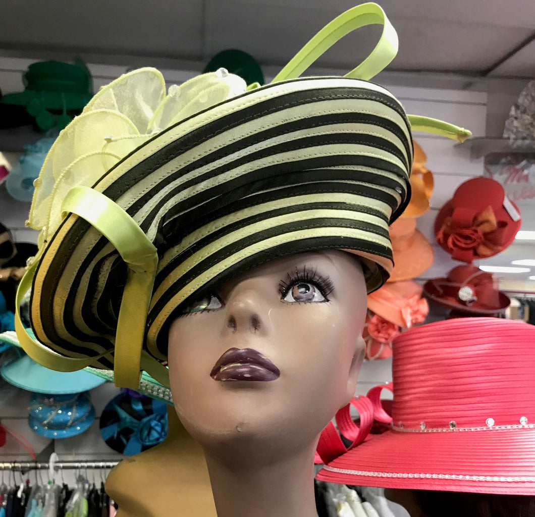 Olive Green Striped Bow Hat