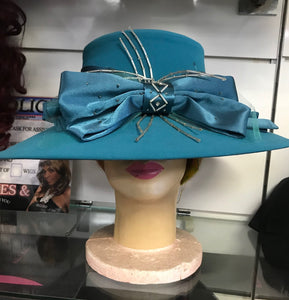 Teal Blue Rhinestone Bow Hat
