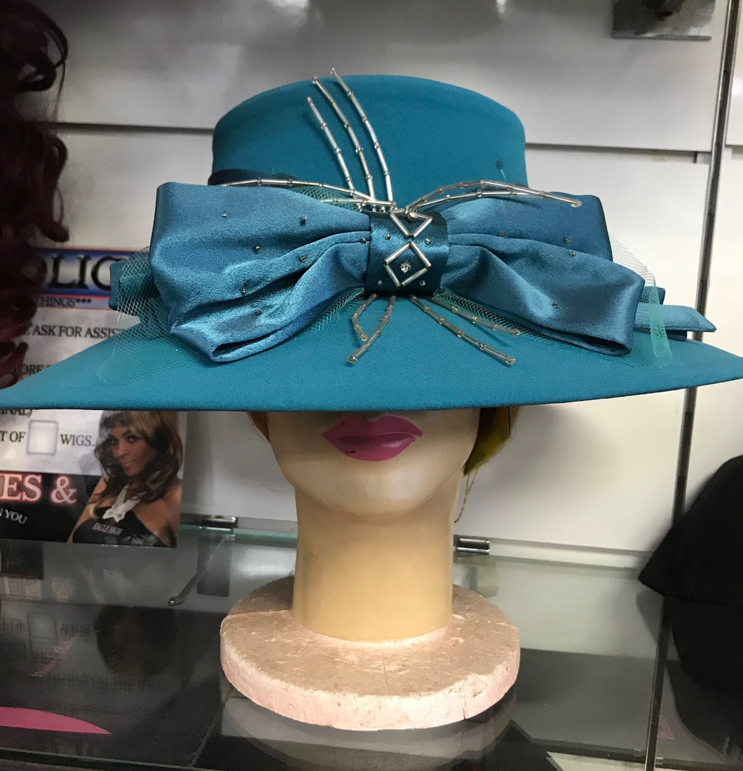 Teal Blue Rhinestone Bow Hat