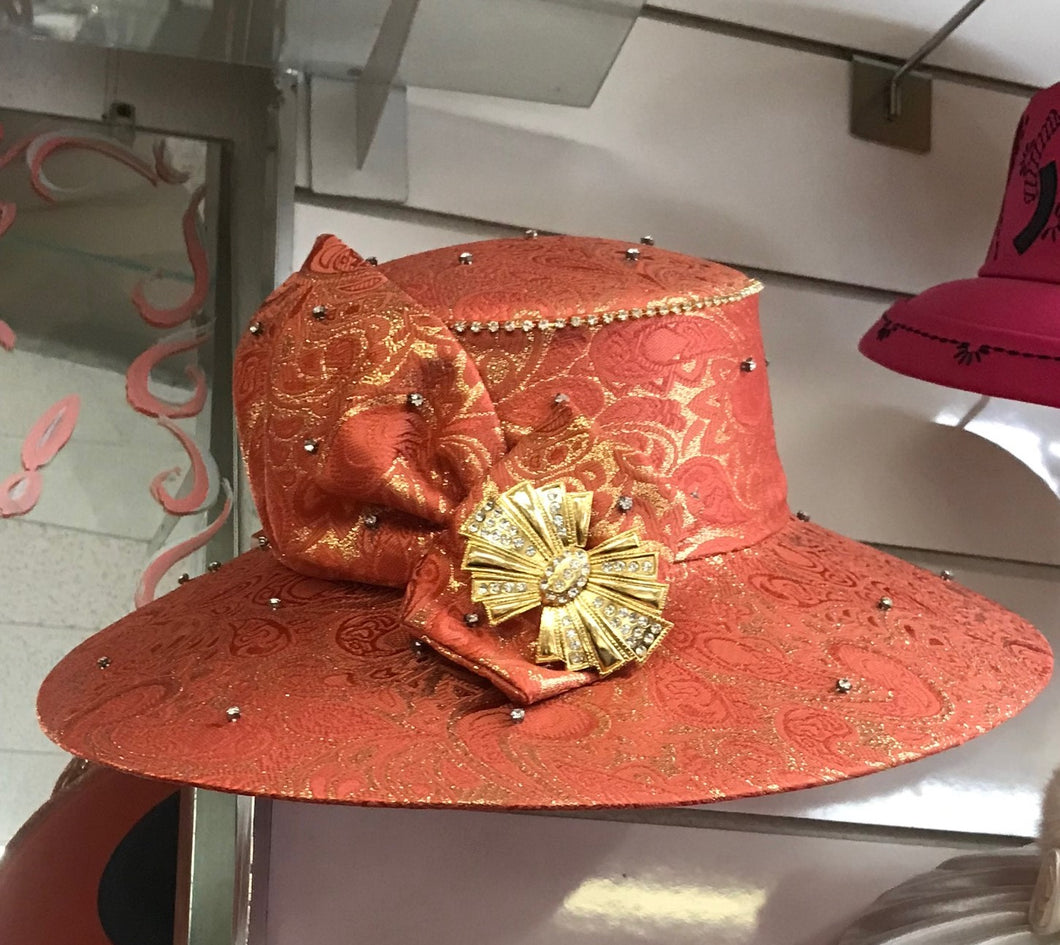 Rusted Orange Gold Ben Marc Brocade hat w/ Matching Small purse
