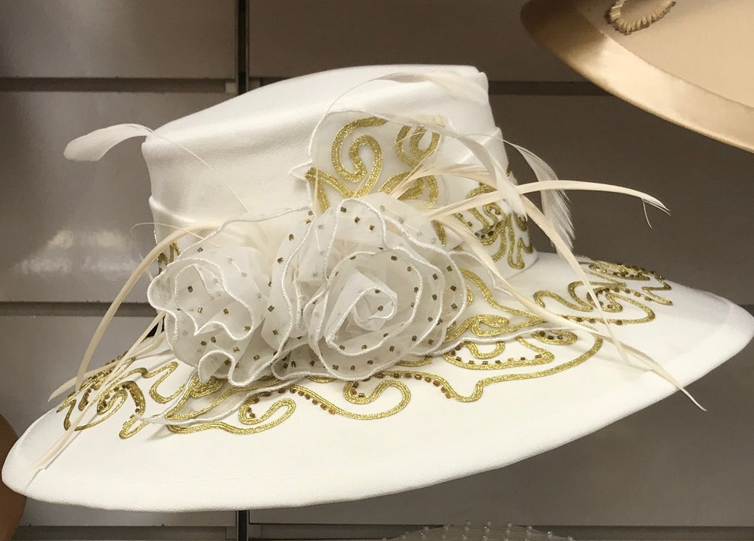 White and Gold Lace Ribbon Ben Marc Wide Brim