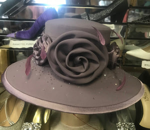 Gray Rhinestone Floral Bow Church Hat - 3620 Autom Rose