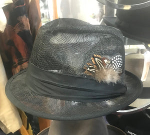 Men's Montique Black Straw Feather Hat