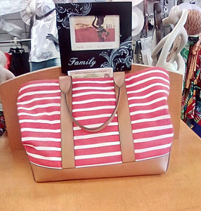 Michael Kors Large Tote  With  Back Pocket  Color - Red And White Stripped