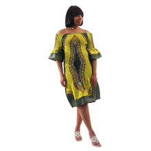 Load image into Gallery viewer, African Imports - Elastic Traditional Print Dress Available Colors - Black, Purple and Lime  Sku:C-WH530 (One Size Fits All)
