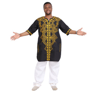 Advance Apparels Long Length Men's Dashiki Top Inspired  By Black Panther  Color - Black And Gold  Size 1X -2X SKU: 4517