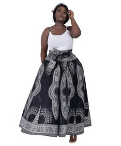 Advance Apparels A Full Length Tie Waist  African Wax Print  Skirt With Matching Scarf  SKU: 16328-61 Color- Black And White