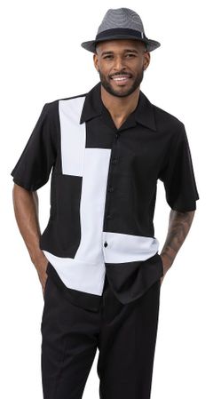 Montique Black and White Leisure Suits