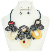 Sophia Collection Jewelry - Beautiful Media Natural Colors Acrylic Wire Necklace  SKU:NEY10526MU