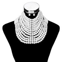 Sophia Collection - 13 Line  Pearl Choker  Set - Necklace And Earrings   Colors - White and Cream  SKU: NPY116GCR