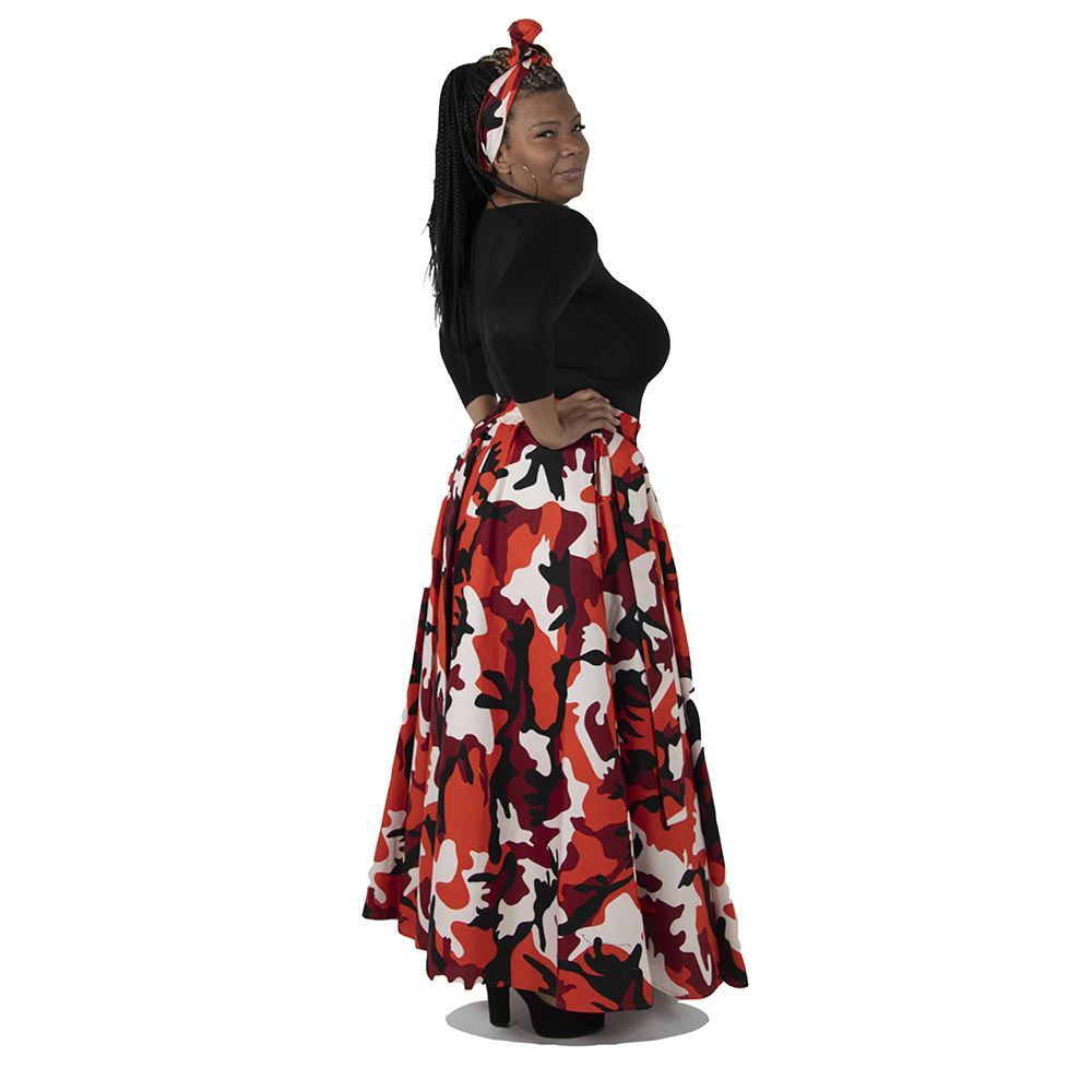 African Imports -  Camo Print Maxi Skirt  SKU: C-WH136  Orange  ( One Size  Fits All  )