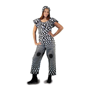 African Imports - Black And White  Polka Dot Jumpsuit  SKU: C-WH383  (One Size Fits All )