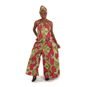 African Imports - African Print Romper: Pink/Yellow  SKU: C-WK065   ( One  Size Fits All )