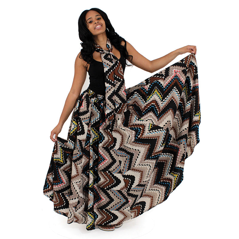 African Imports -  African Print Flared Skirt   SKU: C-WF830   ( One Size Fits All )