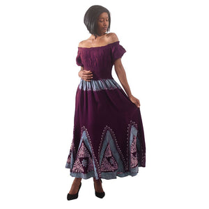 African Imports -  Batik Princess Dress  Color - Maroon / Turqoise   SKU: C-WH646:Mar/Trq    ( One Size Fits All )