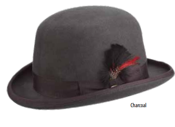 SCALA Charcoal Structured Wool Felt Feather Derby Bowler Hat