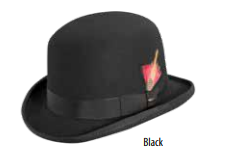 SCALA Black Structured Wool Felt Feather Derby Bowler Hat