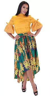 African High Low Skirt NYC Color - Navy / Lime  Size 1X   Style: 8641