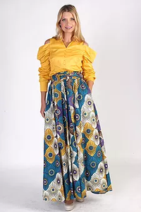 African Print Maxi Skirt  Blue Multi Color Size Large