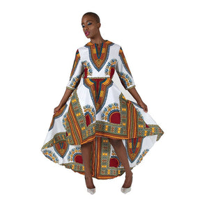 African Imports - Formal Traditional Print Hi-Lo Dress 2 colors White / Black  SKU: C-WK023